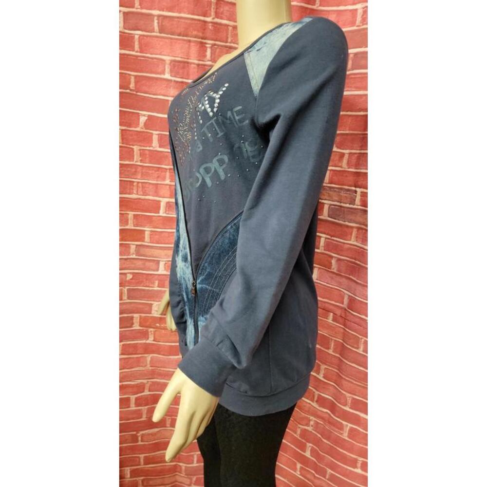 GHOLE, Made In France Size 3 RARE Womens Embellished Artwear Sweatshirt Navy #C6 - Picture 5 of 9